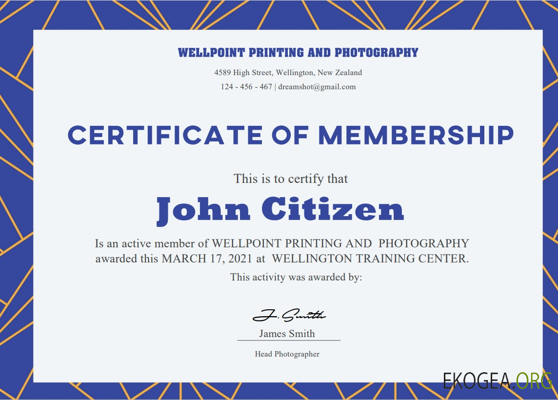 Certificat d'adhésion aux États Unis